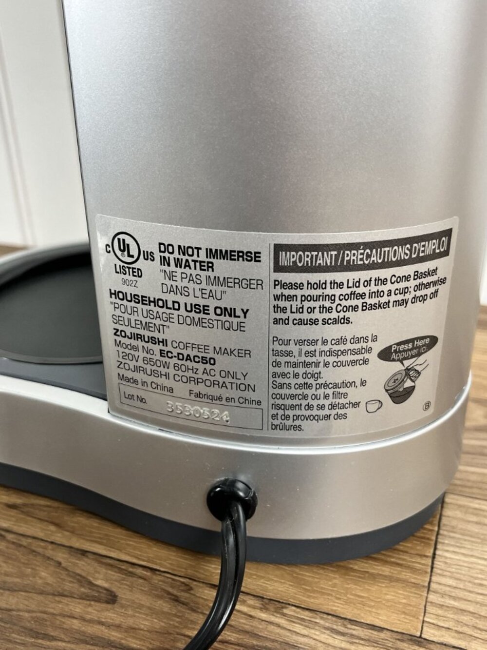 Zojirushi EC-DAC50 Zutto 5-Cup Drip Premium Coffeemaker Brewer Tested - Picture 9 of 10